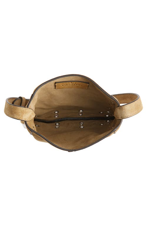 Valentino Garavani Small Nellcôte Fringed Studded Suede Crossbody Bag In Sand