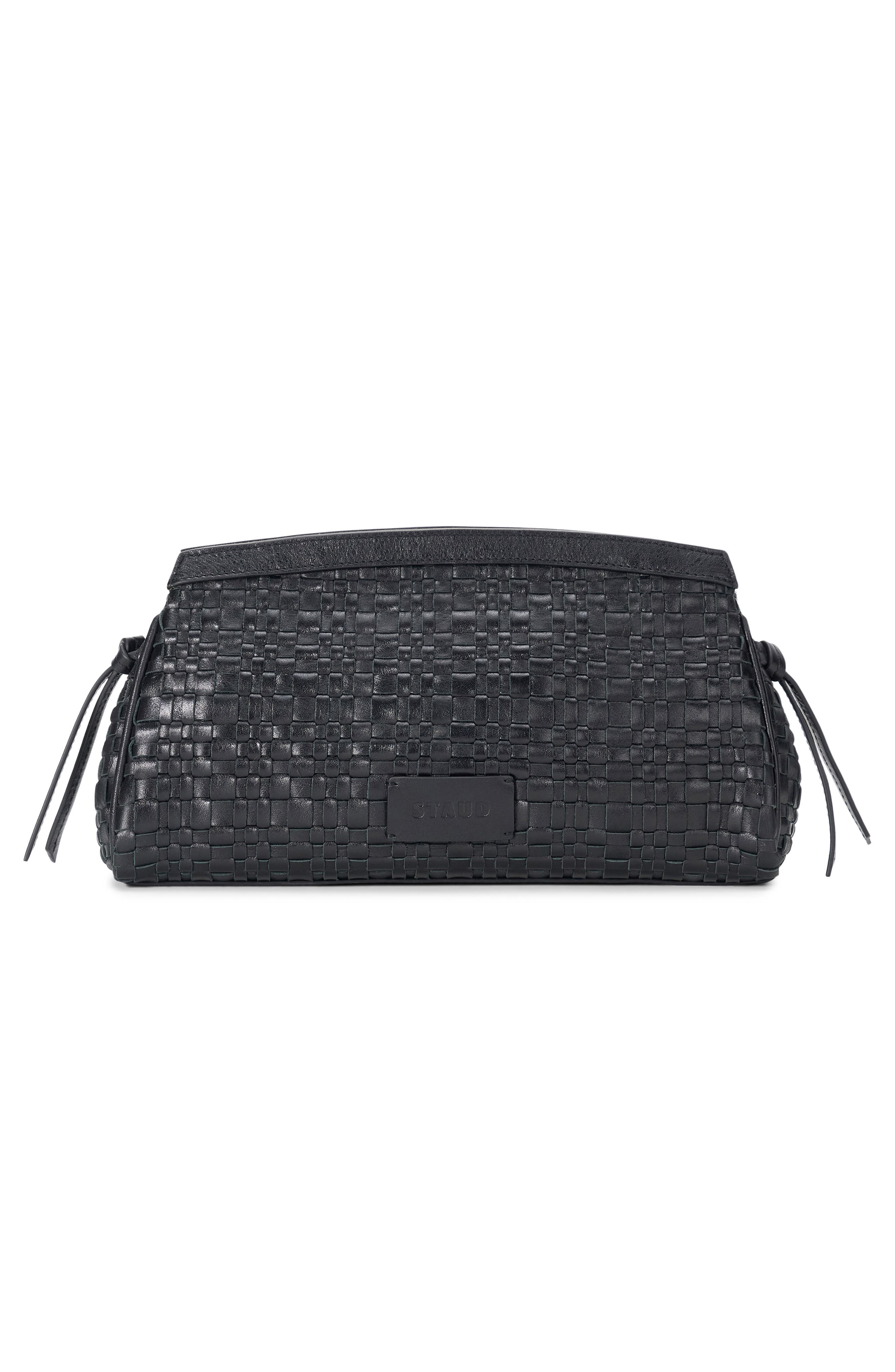STAUD Maude Convertible Leather Clutch, Alternate, color, Black Woven