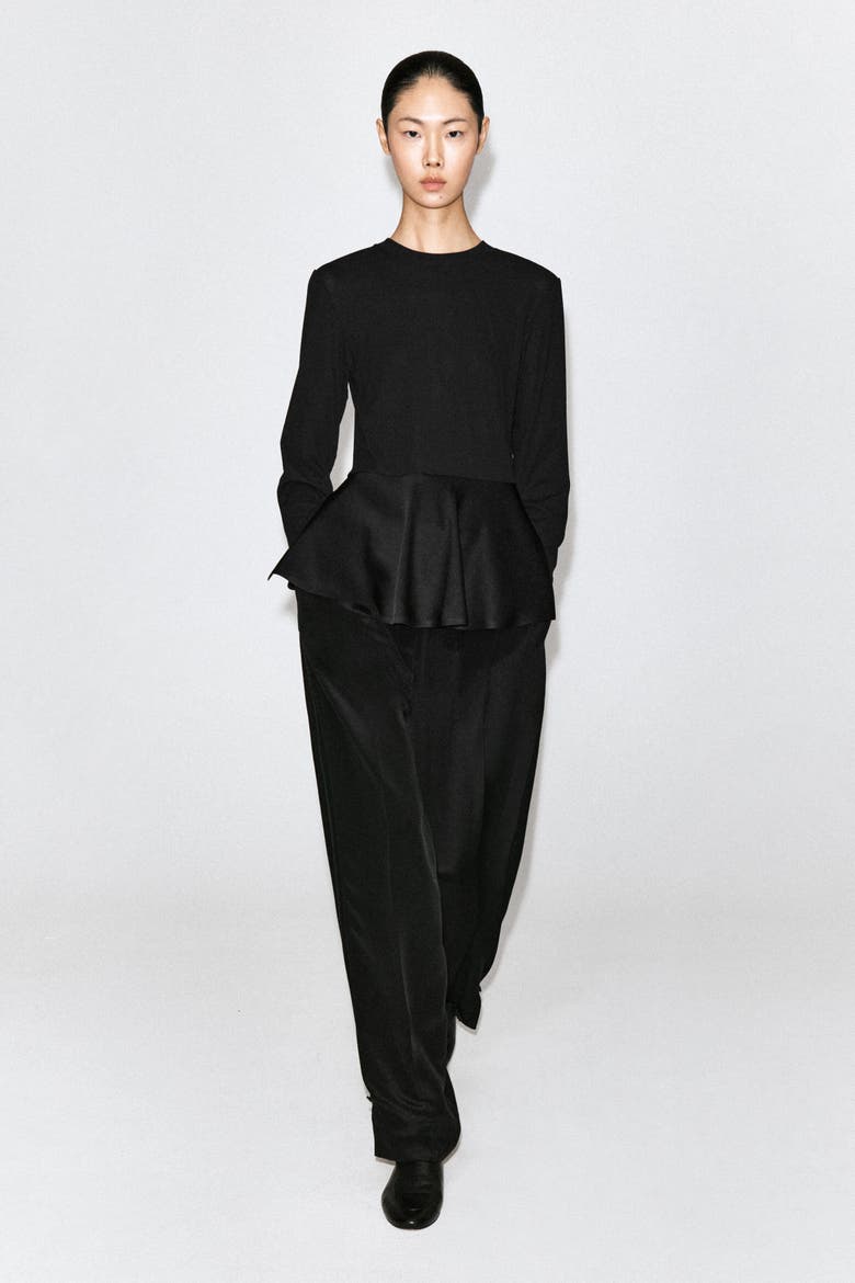 Satin-peplum Jersey Top, Alternate, color, BLACK