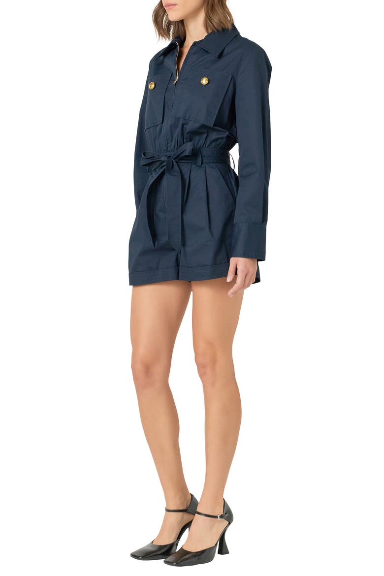 Utility Long Sleeve Cotton Romper, Alternate, color, NAVY