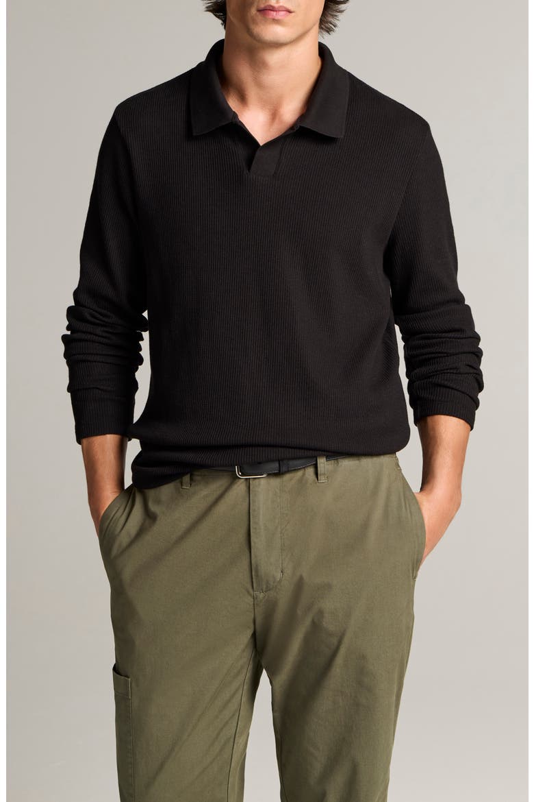 Macro Rib Long Sleeve Johnny Collar Polo, Main, color, BLACK