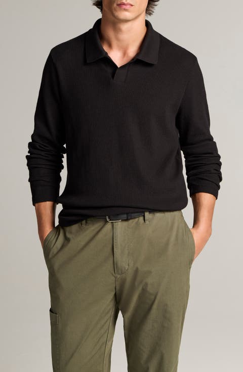 Macro Rib Long Sleeve Johnny Collar Polo