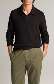 Vince Macro Rib Long Sleeve Johnny Collar Polo