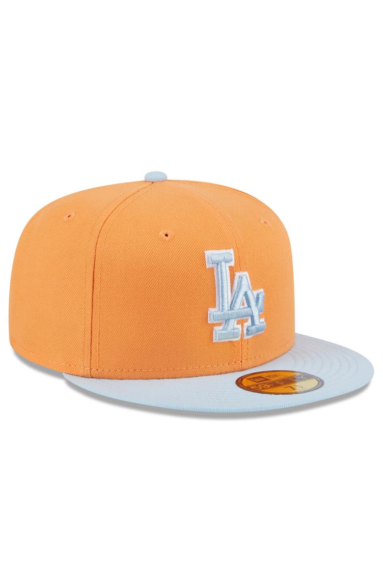 New Era Men's New Era Orange/Light Blue Los Angeles Dodgers Spring Color Basic Two-Tone 59FIFTY Fitted Hat, Alternate, color, Orange