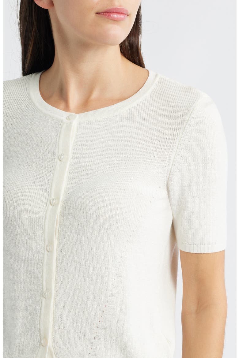 Short Sleeve Cotton Blend Cardigan, Alternate, color, MARSHMALLOW