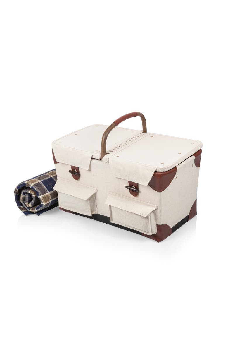 Picnic Time Pioneer Picnic Basket, Alternate, color, Beige With Navy & Brown