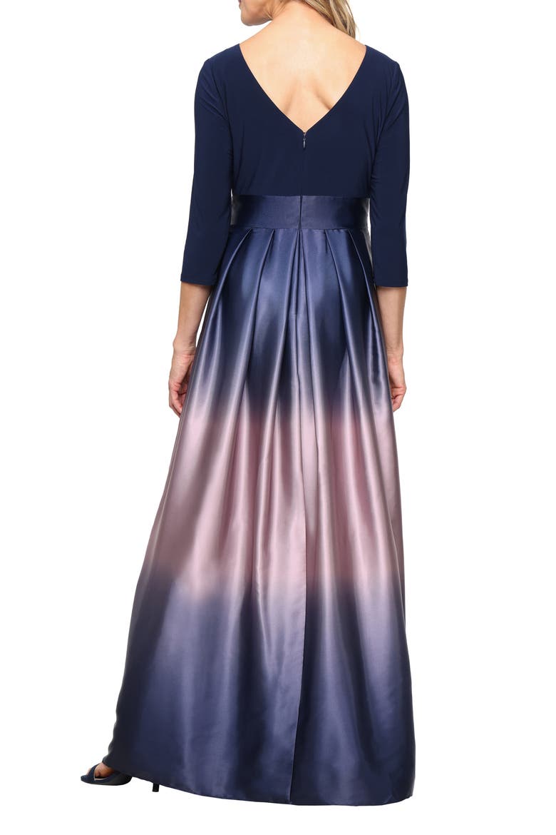 Tie Waist Ombrè Skirt Gown, Alternate, color, NAVY/MAUVE