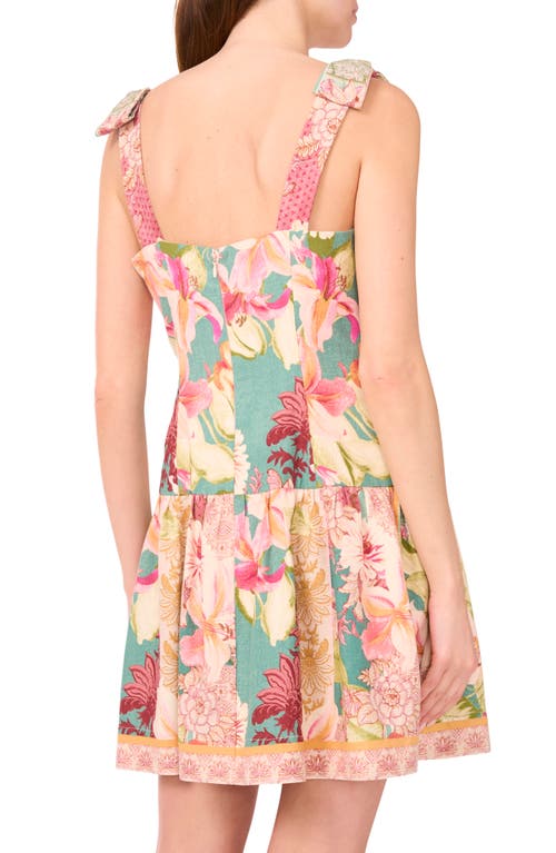 Cece Floral Tie Strap Minidress In Multi