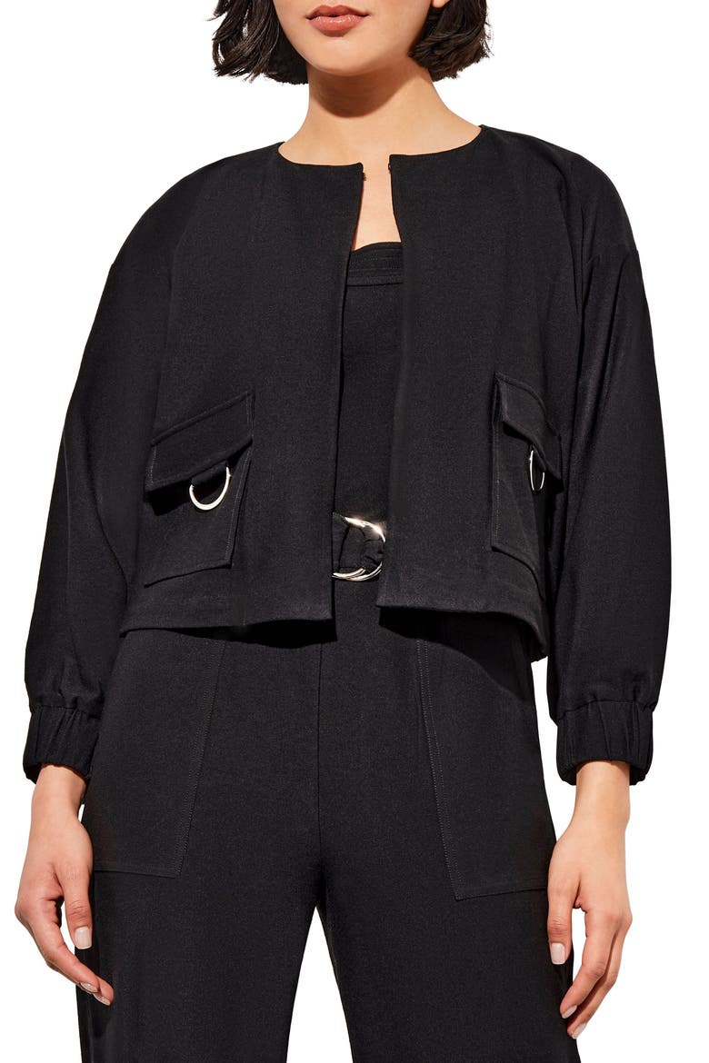 Relaxed Fit Crepe Jacket, Main, color, BLACK