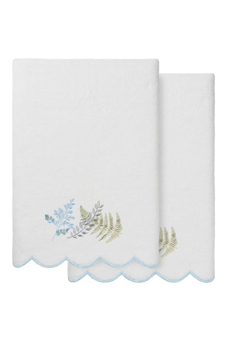Fern Toss Scallop Pack of 2 Bath Towels, Main, color, WHITE/ BLUE