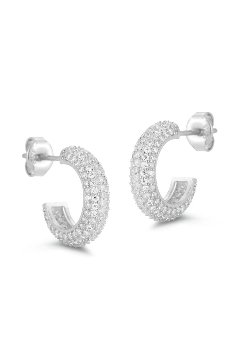 Small Pavé Huggie Hoop Earrings, Main, color, SILVER