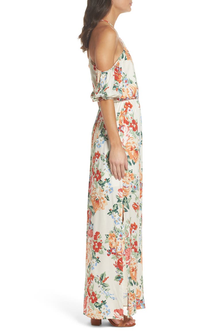 Cold Shoulder Blouson Dress, Alternate, color, IVORY FLORAL