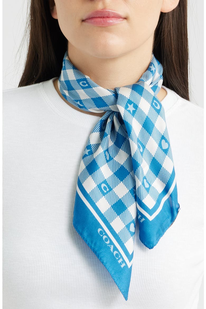 Gingham Play Silk Scarf, Main, color, PACIFIC BLUE