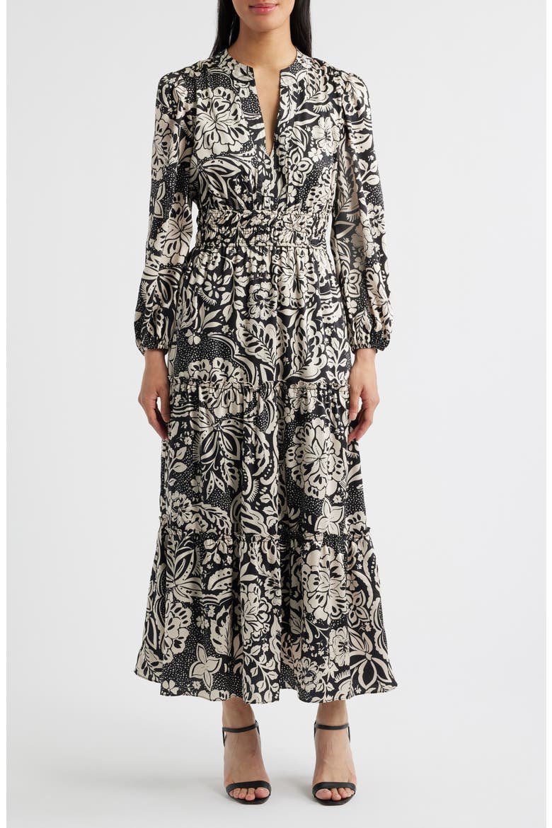 Two-Tone Long Sleeve Maxi Dress, Main, color, BLACK/ BEIGE