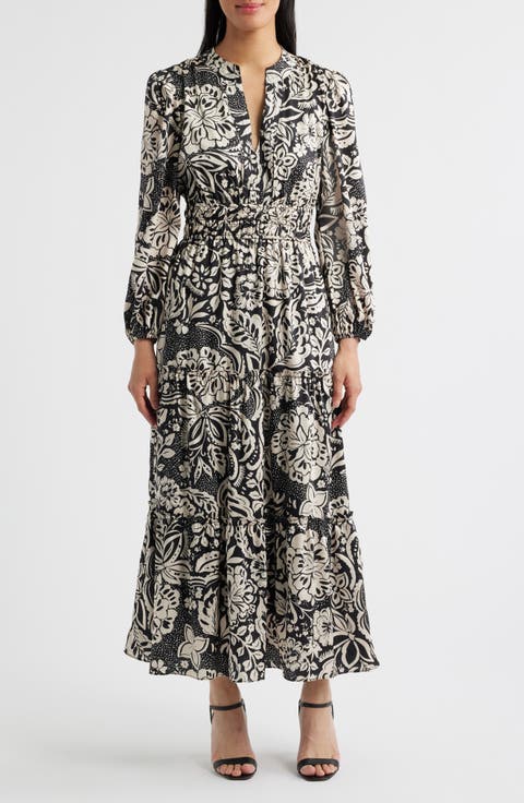 Two-Tone Long Sleeve Maxi Dress