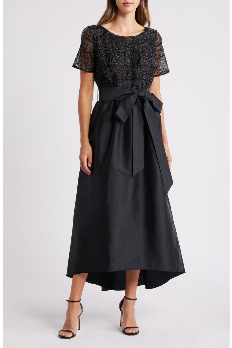 Beaded Bodice Taffeta Gown, Main, color, BLACK