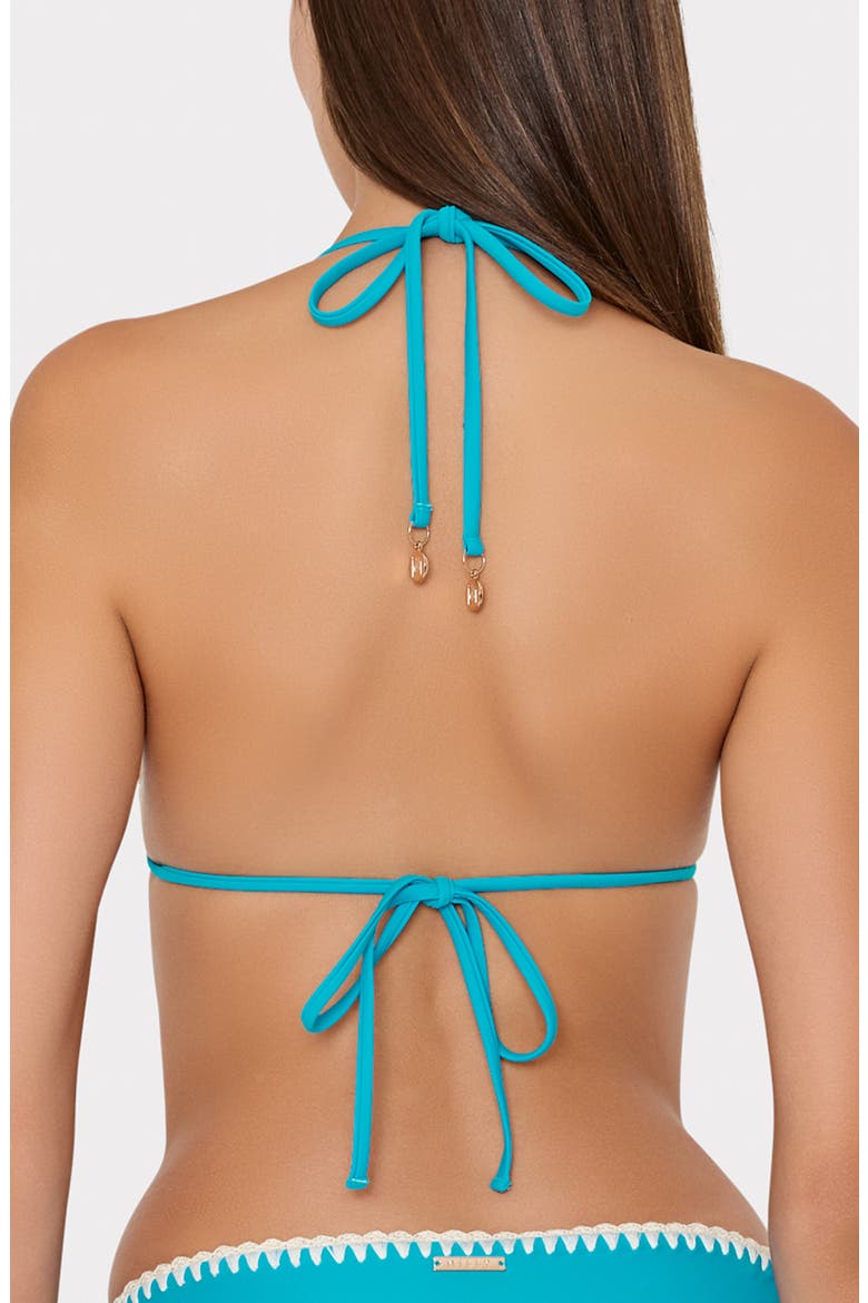 Whipstitch Detail Triangle Bikini Top, Alternate, color, TEAL