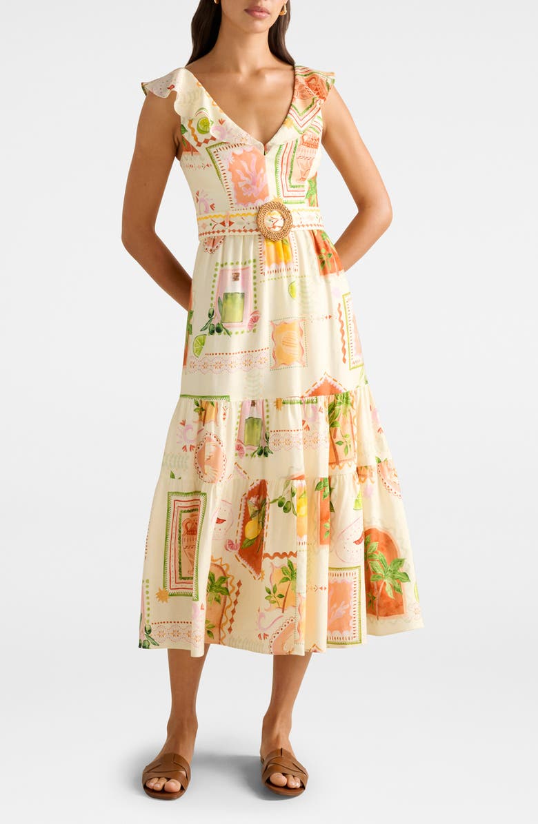 Ever New Layne Belted Midi Dress, Main, color, Almada Holiday