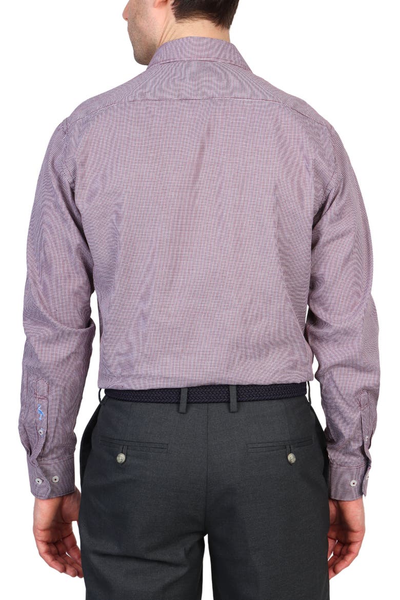 Trim Fit Dobby Mini Gingham Non-Iron Stretch Dress Shirt, Alternate, color, BURGUNDY