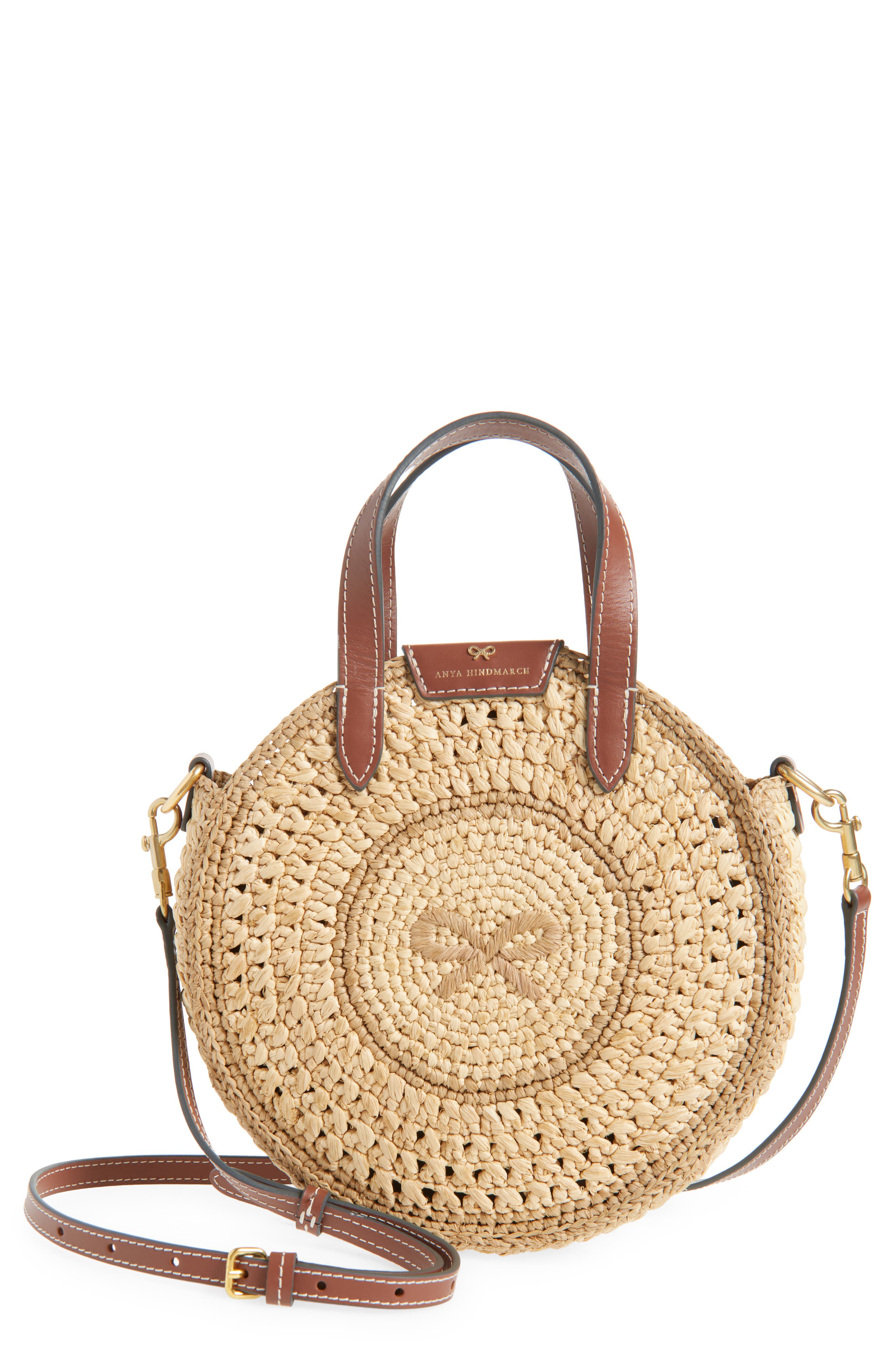Anya Hindmarch Small Bow Round Raffia Tote, Main, color, 