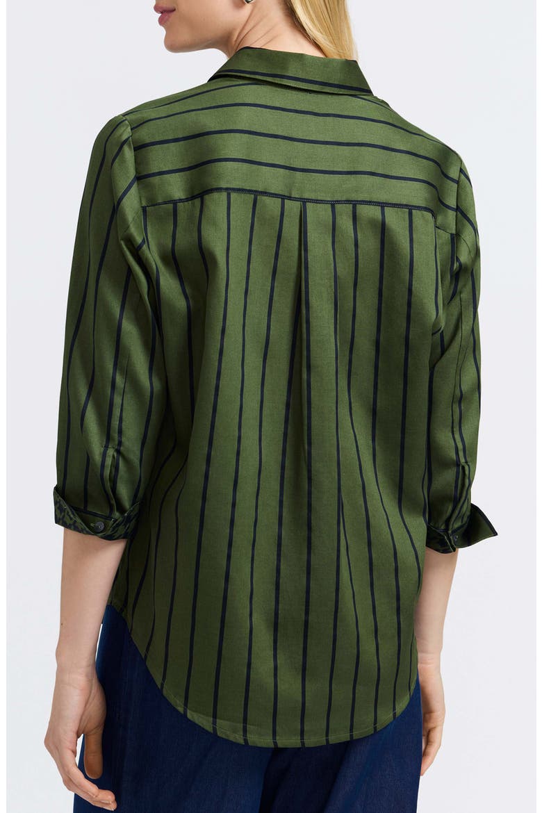Margie Stripe Three-Quarter Sleeve Button-Up Shirt, Alternate, color, BASIL GREEN/ BLACK