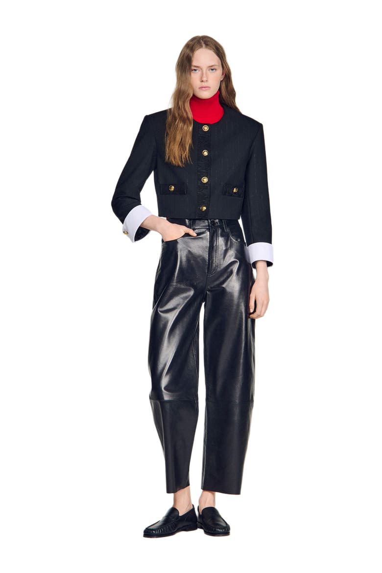 Cropped striped wool jacket, Alternate, color, Black