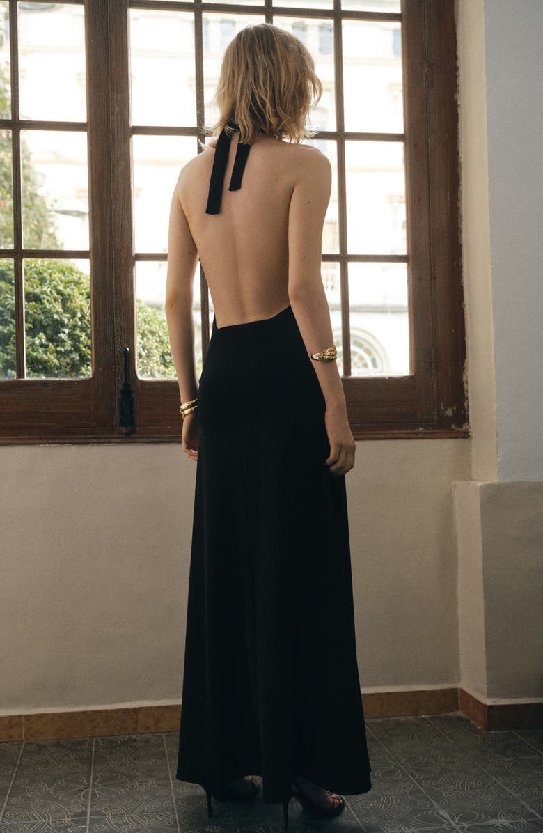 MANGO Halter Maxi Dress, Alternate, color, Black