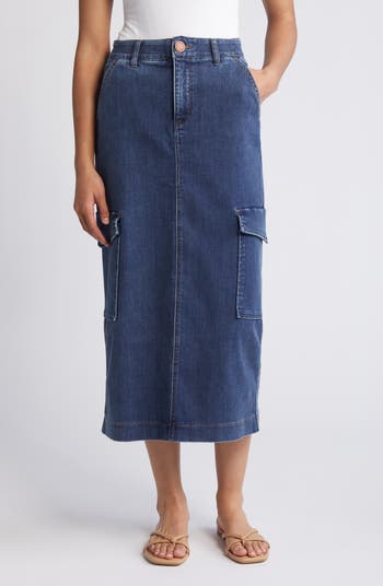 【BAON】Luda String Cargo Denim Midi Skirt Wit & Wisdom 'Ab'Solution Skyrise Denim Cargo Skirt