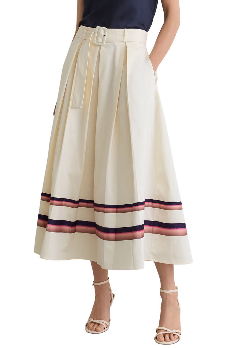 Rian Stripe Stretch Cotton Midi Skirt, Main, color, CREAM