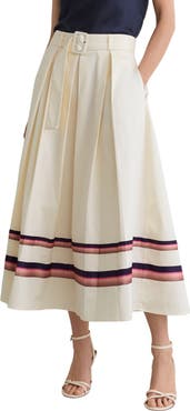 Reiss Rian Stripe Stretch Cotton Midi Skirt