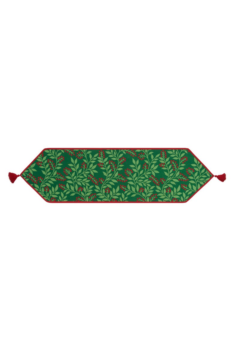 Holly Berry Botanical Christmas Tabletop Runner 14" x 51", Alternate, color, Green