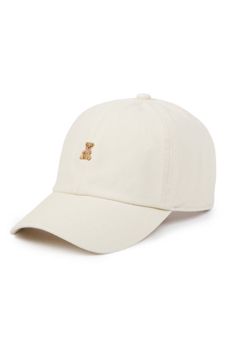 David & Young Embroidered Bear Cotton Adjustable Baseball Cap, Main, color, Beige