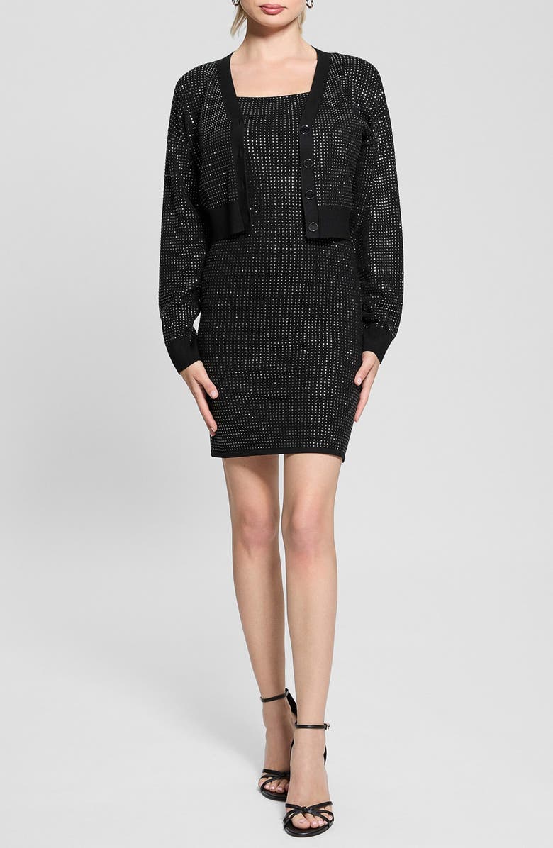 GUESS Khloe Rhinestone Sweater Dress, Main, color, 