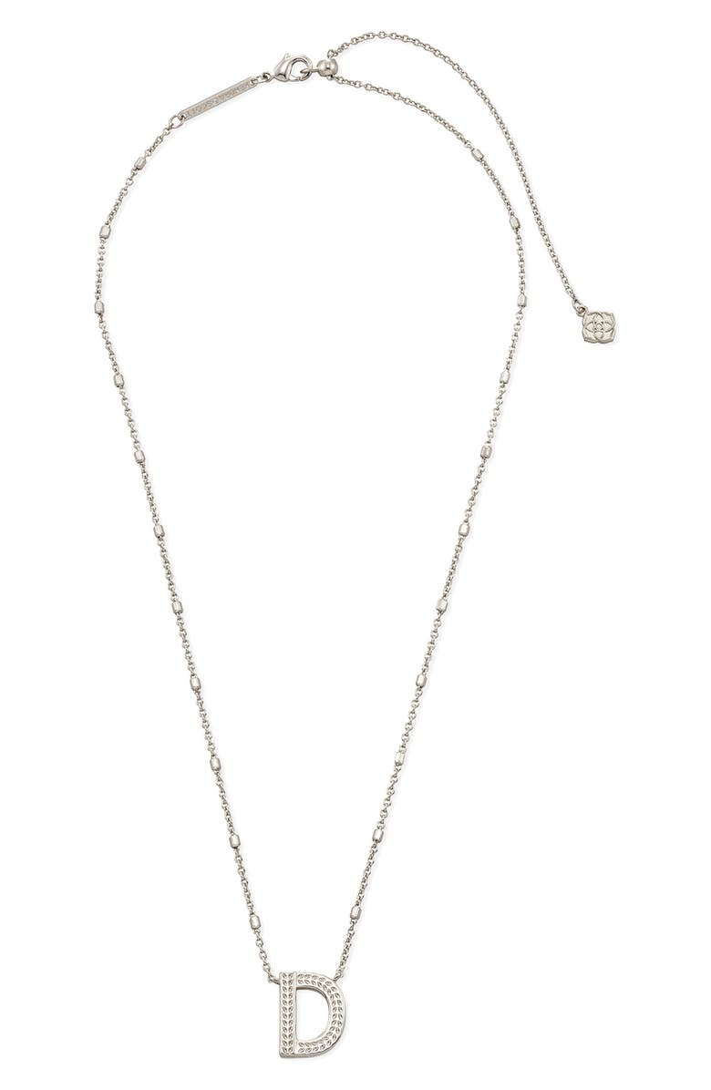 Kendra Scott Initial Pendant Necklace, Alternate, color, Rhodium Metal-D