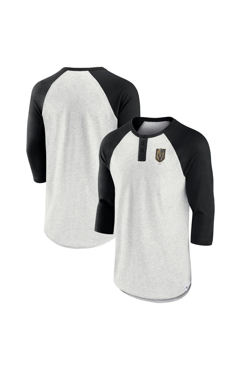 FANATICS Men's Fanatics Branded Ash/Black Vegas Golden Knights True Classics Better Believe Raglan Henley 3/4-Sleeve T-Shirt, Main, color, 