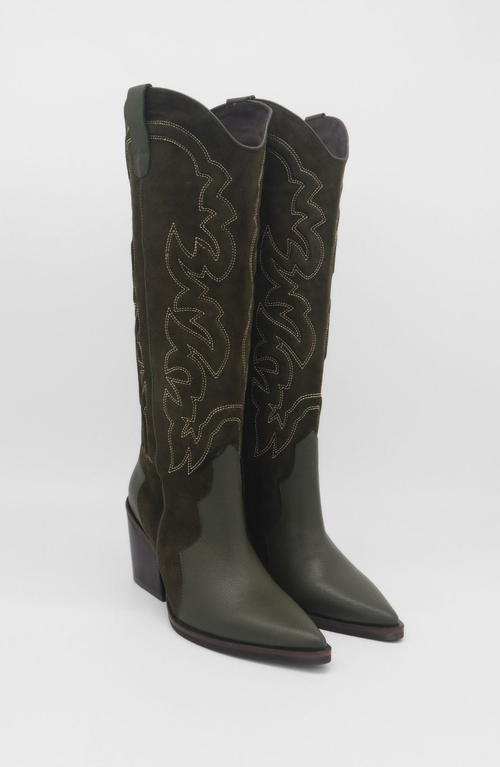 Stivali New York Getty Western Suede Leather Knee High Boots In Black