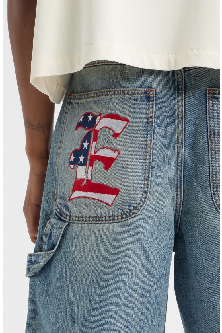 E Logo Oversize Denim Carpenter Shorts, Alternate, color, PALE INDIGO