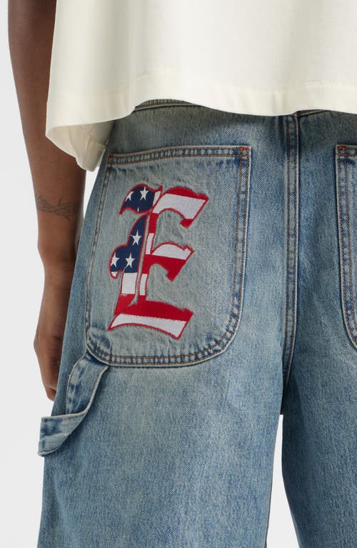 Elwood E Logo Oversize Denim Carpenter Shorts In Blue
