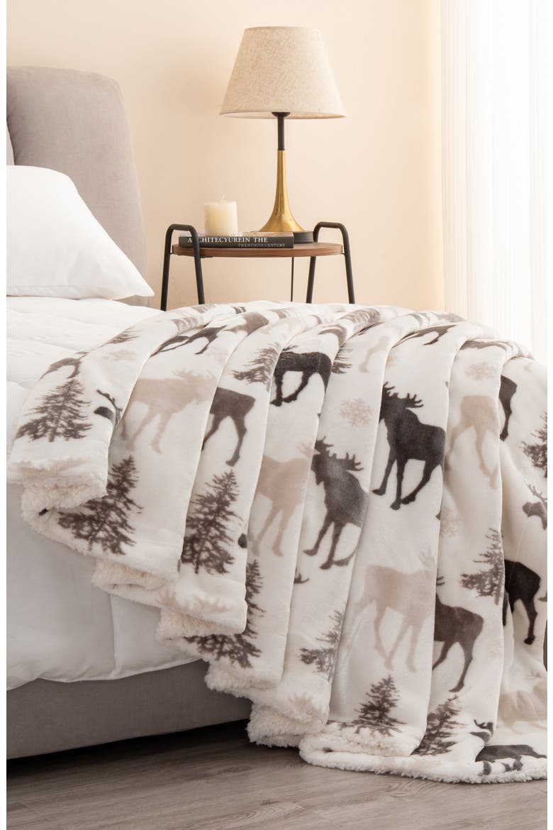 Reversible Faux Shearling Blanket, Alternate, color, MOOSE