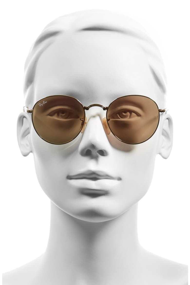 Icons 50mm Folding Sunglasses, Alternate, color, GOLD/ BROWN MIRROR PINK