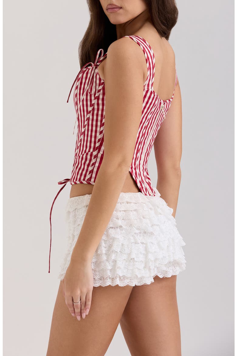 Callie Lace-Up Front Corset Top, Alternate, color, GINGHAM SAVVY RED WHITE SMOKE