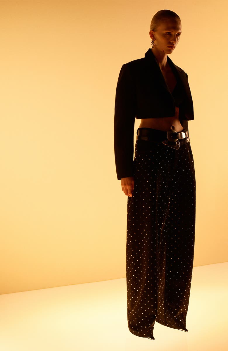 MANGO x Kaia Gerber Rhinestone Wide Leg Jeans, Alternate, color, 