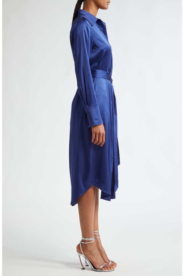 Victoria Tie Waist Long Sleeve Silk Blend Shirtdress, Alternate, color, NAVY