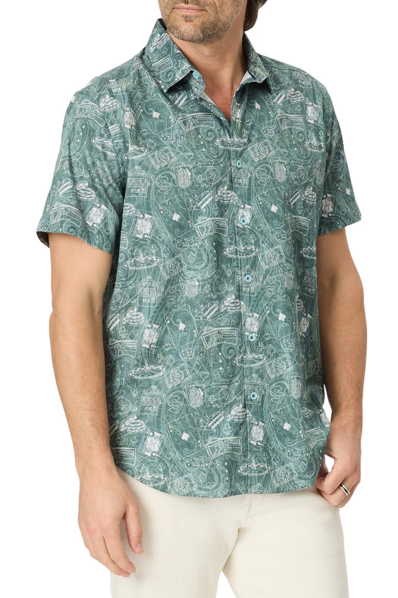 The Vault Short Sleeve Stretch Cotton Shirt, Alternate, color, EMERALD