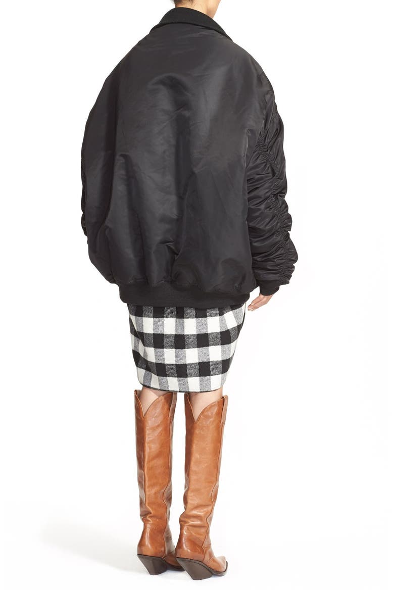 Oversize Nylon Bomber Jacket, Alternate, color, BLACK