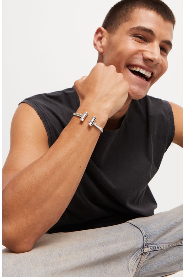 Rigid Sterling Silver-Plated Bracelet with Two Tubes at the Ends, Alternate, color, Silver