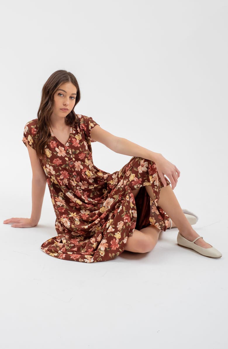 Blu Pepper Floral Button-Up Midi Dress, Alternate, color, Burgundy Multi