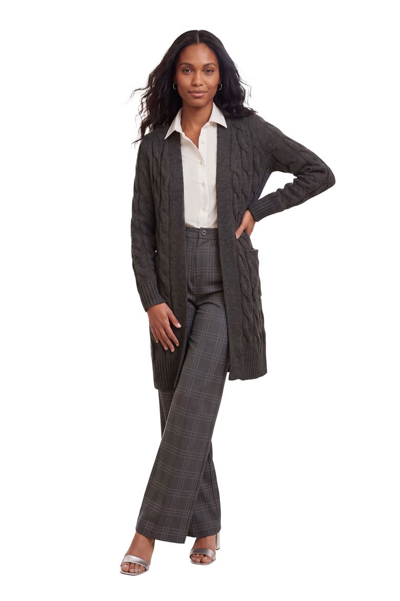 Cable Duster Sweater (plus), Main, color, HEATHER CHARCOAL