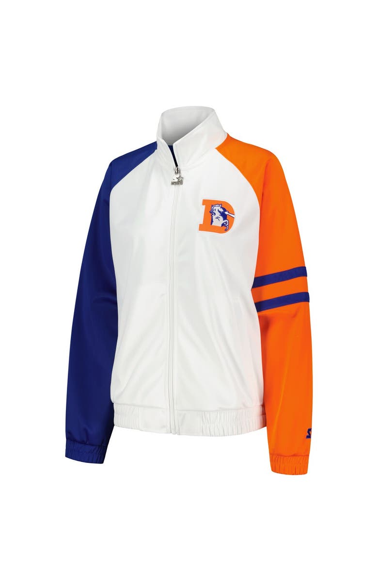 STARTER Women's Starter White Denver Broncos Curve Ball Raglan Full-Zip Track Jacket, Alternate, color, White
