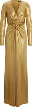 Lauren Ralph Lauren Nadira Metallic Long Sleeve Jersey Gown